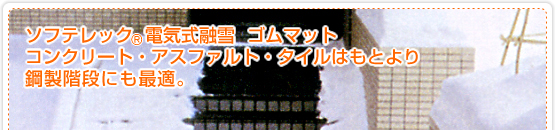ソフテレック　電気式融雪　ゴムマット
コンクリート・アスファルト・タイルはもとより鋼製階段にも最適。